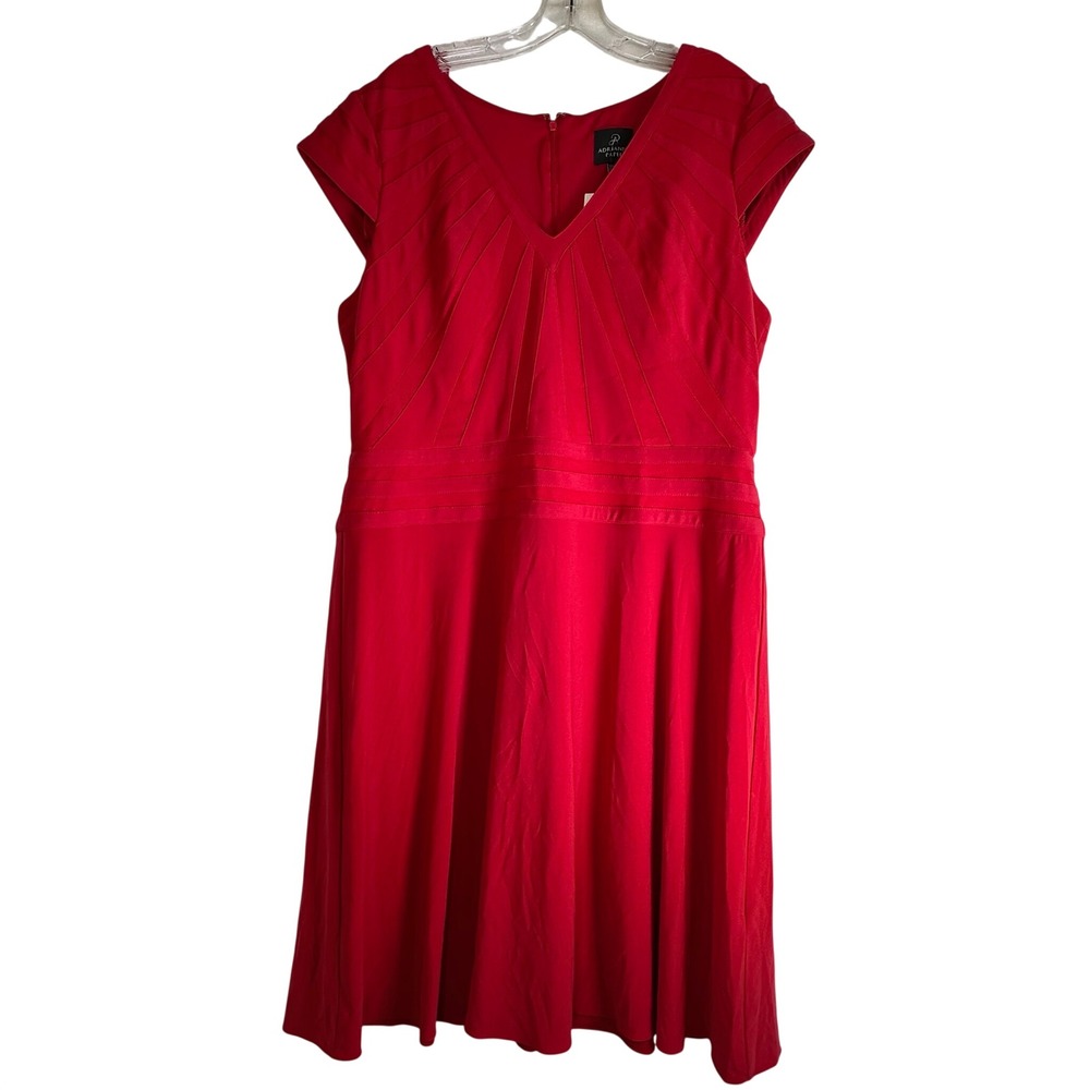 Adrianna Papell Red Fit & Flare V-Neck Cap Sleeve Pleated Cocktail Dress 16